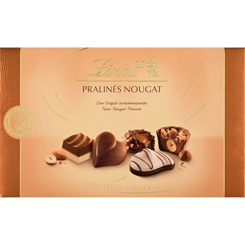 Lindt Schokolade | Pralinés Nougat Schachtel | 125g | 12 Pralinen in zartschmelzenden Nuss-Nougat Kreationen in 7 Sorten | Pralinen-Schokoladen-Geschenk