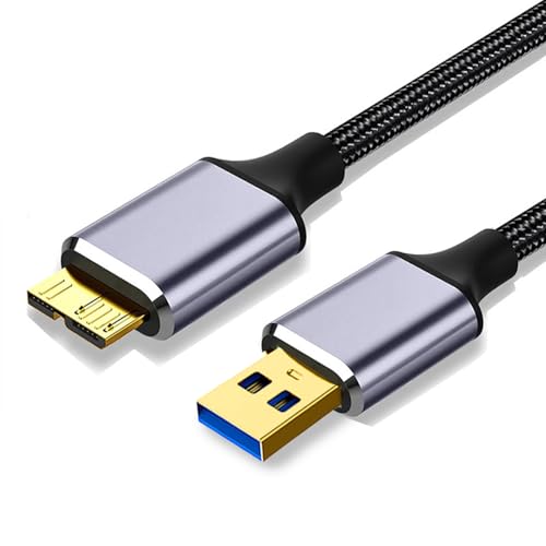 USB A to Micro B Cable 0.5M, External Hard Drive Cable USB 3.0 to Micro B Nylon Braided Compatible with WD Elements, Seagate Expansion, Toshiba, Samsung M3, Galaxy S5, LaCie, Maxtor