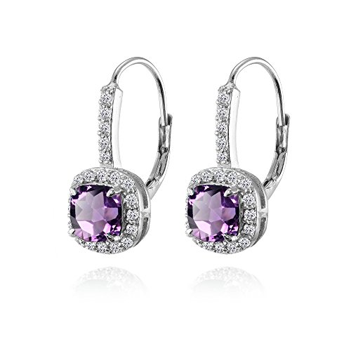 Amethyst Earrings Sterling Silver Gemstone & White Topaz Accents Cushion-Cut Leverback Drop Earring For Women Girls Bridesmaids Fashion #TOP4