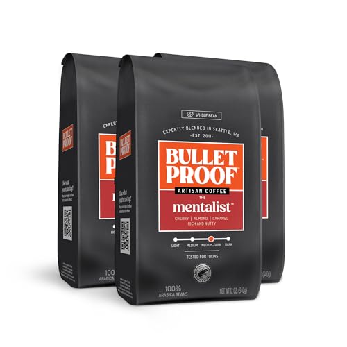 Bulletproof The Mentalist Medium-Dark Roast Whole Bean Coffee, 12 Ounces (Pack of 3), Clean Coffee Tested for Toxins