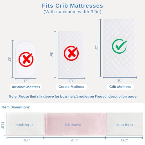 Image of PROMEED 2 Pack 100% Mulberry Silk Crib Sleeve for Baby Hair Loss Prevention, Premium 23 Momme Natural Silk Bassinet Slip for Bassinets /Cradles /Cots /Cribs (Pink)