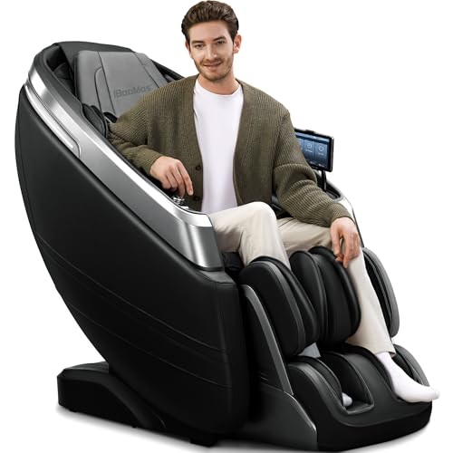 iBooMas 4D Zero Gravity Massage Chair, Shaitsu Massage Chairs with Full Body Airbags,Calf & Foot Rollers,Thai Strech,Touch Screen Navigation,Wireless Charger,P03 (Black)