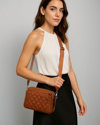 Image of Alldaily Small Triple Zip Crossbody Purse for Women, Vegan Leather Phone Bag with Wide Shoulder Strap