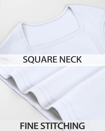 Crop Tops for Girls Short Sleeve Shirt Girls Summer Tops Square Neck Slim Fit Tops Basic Tee 9-10 Years White
