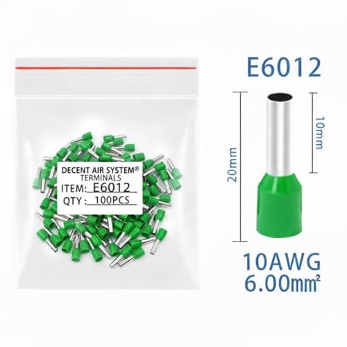 Image of SAFE HOME PRO 100 Pcs 6.0mm Ferrule Copper Crimp Connectors Lugs End Termnal,Green Insulated Crimp Pin Terminals Copper Crimp Ferrules Wire Cord Pin End E6010 For Multiple Application (6mm) Green)