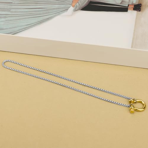 Carabiner Necklace, 18.7 in Two Tone Buckle Pendant Necklace Charm Silver Stainless Steel with Heavy Screw Anchor Shackle Foxtail Chain Jewelry for Women Men4