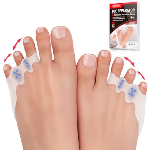 Tech Love Zehenspreizer 4Stk & 20Stk Stellstange Kleine Zehe Hallux Valgus Korrektur Hallux Valgus Verstellbare Gel Hallux Schiene zum Spreizen und Dehnen Silikon Zehentrenner Damen Herren