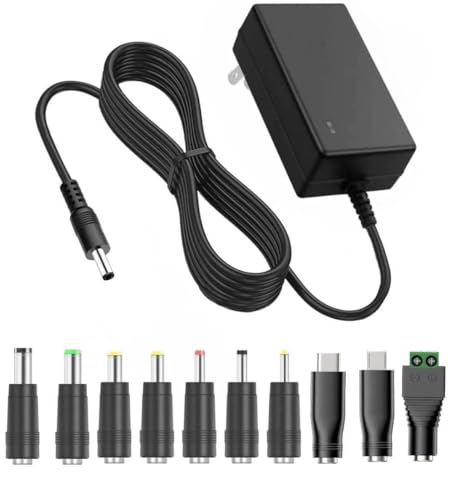 12V 2A Power Supply AC DC Adapter with 10 Tips, Universal DC in 12 Volt 2 Amp Power Cord, Converter Transformer 100-240v, 50/60HZ, 5.5x2.5mm DC Output Jack