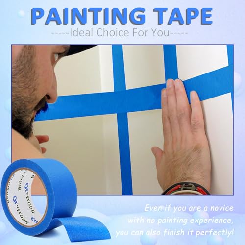 Image of 6 Rolls Blue Painters Tape Bulk 4 inch x 60 Yards, Total 360 Yd, Painters Masking Tape No Residue Wall Painting Tape Artist Tape Trim Edge Finishing Tape for Wall Painting Decoration DIY Supplies
