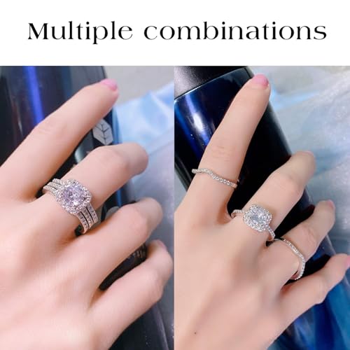 mdfun 18k white gold plated cubic zirconia three-in-one halo wedding engagement promise eternity ring for women