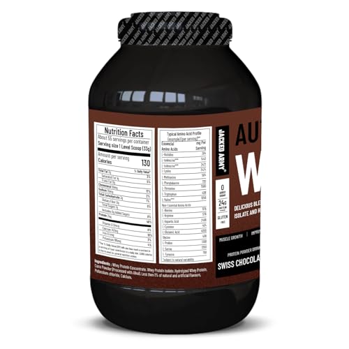Jacked Army Whey Protein Powder - 100% Pure, 24g High Protein, Low Carb, Fast Absorption - Supports Muscle Growth & Recovery - Ideal for Post-Workout Recovery [1.81Kg (4Lbs), Swiss Chocolate]