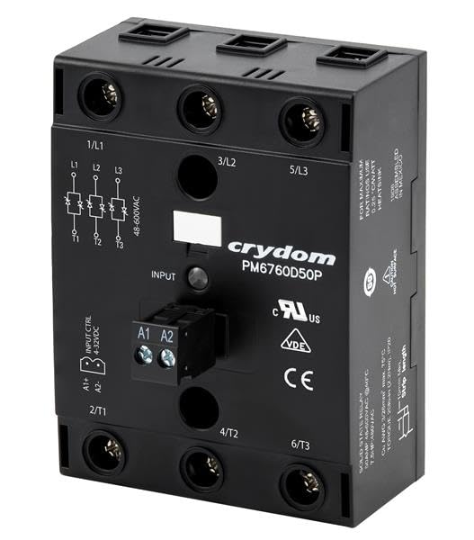Sensata/Crydom, PM6760D25RPH, Solid State Relay - 48-600 VAC Operating Voltage - 4-32 VDC Control Voltage - 25A (3-Legs) Rated Load Current - Instantaneous Turn On - Overvoltage Protection(2 Item/s)