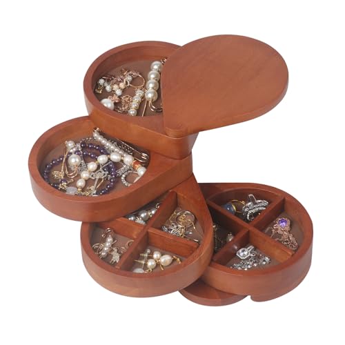 JSVER Boîte à Bijoux Coffre à Bijoux Bois,Organisateur de Bijoux Moderne Bijoux Boîte de Rangement Exquis 4 couches Rotatif,cadeau pour filles et femmes,Cadeau de Noël