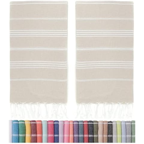 HAVLULAND Sale Pack of 2 Turkish Beach Towels 100% Cotton Super Absorbent Quick-Dry Sand Free Beach Towel Oversized 71x39 Lightweight Beach Blanket Soft Turkish Bath Towel Travel Towels (Beige) Cover