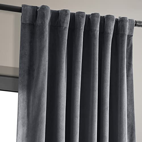 HPD Half Price Drapes Signature Velvet Thermal Blackout Curtains for Living Room 84 Inch Long 1 Panel Rod Pocket Insulated Blackout Curtains for Bedroom Window Curtains, 50W x 84L, Distance Blue Grey