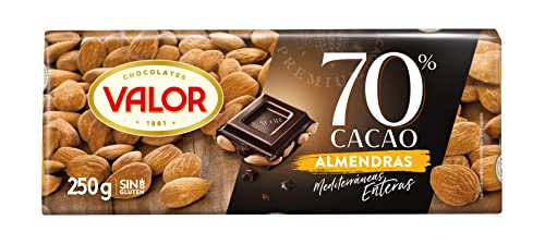 Chocolates Valor Tableta De Chocolate Negro 70% Cacao Y Almendras Mediterráneas Enteras Sin Gluten,...
