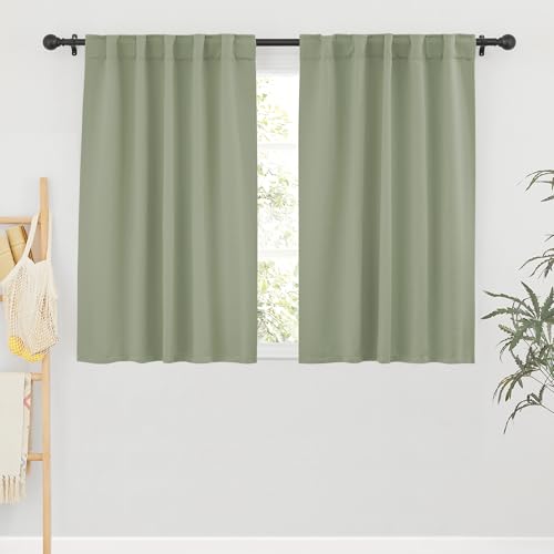 Image of RYB HOME Blackout Curtains for Bedroom, Window Shades Thermal Insulating Privacy Drapes for Living Room Classroom Kitchen Bathroom Dining, Wide 42 x Long 45 inch, Sage, 2 Panels