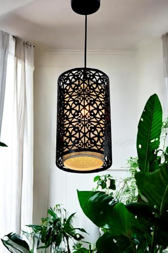 Image of Prop It Up Decorative Iron Pendant Light, 16 cm Diameter, Geometric Pattern, Black, Without Bulb