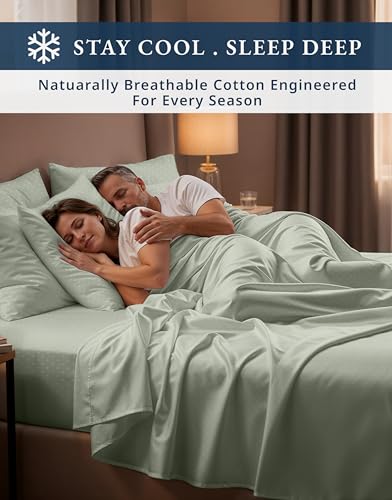 Image of LANE LINEN King Split Sheets for Adjustable Bed Sateen Weave - Mineral | Extra Deep Pocket King Sheet Set - 4-Piece Set, For Guests And Everyday Use, For A Silky Hotel-Style Bed, Cozy Feel