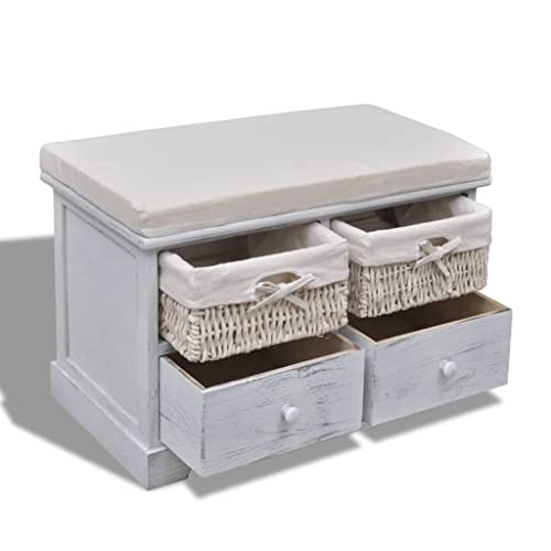 Banc avec espace de rangement blanc 2 paniers tressés