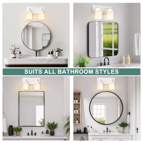 Image of IZORRO Bathroom Light Fixture White, White Glass Shade 15-Inch 2-Light