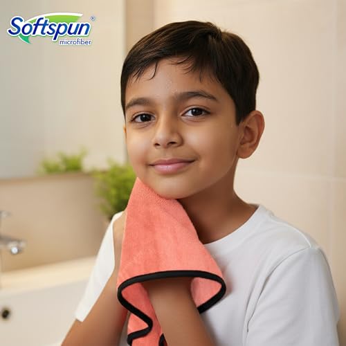 Image of SOFTSPUN Microfiber Baby Hand & Face Wipes 280 GSM 20x30 Cms 4 Piece Towel Set Peach Colour! Super Soft & Comfortable for Newborn Baby and Kids Quick Drying Ultra Absorbent in Small Size.