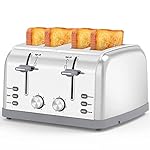 Toaster 4 Slice Retro Stainless Steel,Best Prime 4 Slice Toaster Wide Solt with 7 Shade Settings, Perfect for Waffles, Bagels and More Lainsten T-527