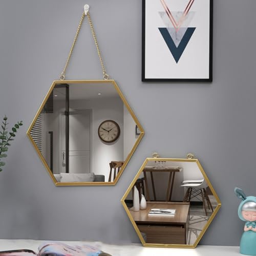 Miroir hexagonal en métal suspendu la solution pour agrandir une petite pièce