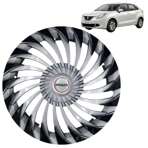 Image of PRIGAN Wheel Cover for BALENO 15 Inch Silver Black Wheel Cap (Available in 15 Inch) (Set of 4 Pcs) (Press Fitting) Model- Swing DC-15