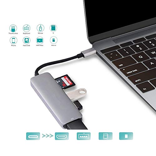 Mini USB Tipo C De Alumínio 5 Em 1 Adaptador De Hub 2 Leitor De Cartão USB 3.0 Para Macbook