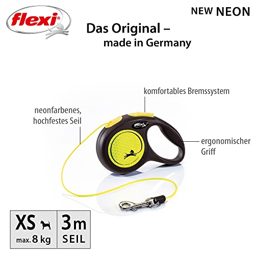 flexi New NEON XS Seil 3 m schwarz/Neongelb für Hunde bis 8 kg