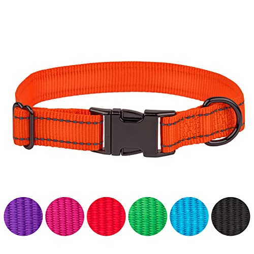 FAVPET Reflective Dog Collar Nylon, Adjustable Dog Collar with Metal Buckle, Dog Collar Large Dogs Reflective