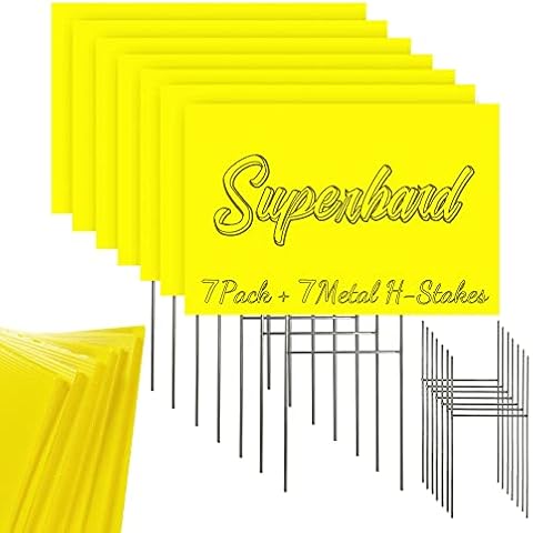 Blank Yard Signs with Stakes, Yellow 7 Pack12"x18" Corrugated Plastic Sheet for Yard Sale Signs,Garage Sale Signs, Blank Signs with Stakes, Superhard Sturdy Cover