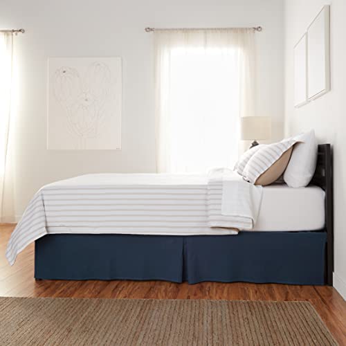 Image of Amazon Basics Lightweight Pleated Bed Skirt, Fade Resistant, Wrinkle Resistant, Machine Washable, Queen, Navy Blue