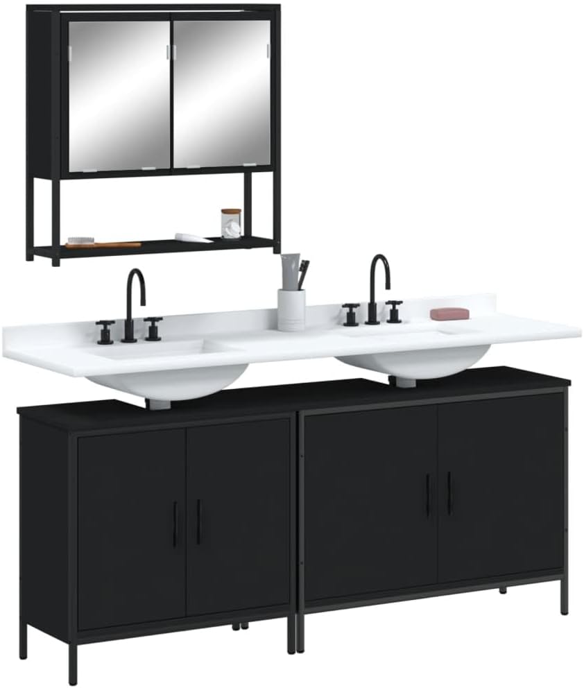 3 Piece Bathroom Furniture Set Black Engineered Wood Bathroom Furniture Sets