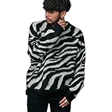 [キャバリア] メンズ ユニセックス セーター ニット クルーネック ビッグシルエット ジャガード 総柄 CAJP22-08 46(L) C-WHT(ゼブラホワイト)