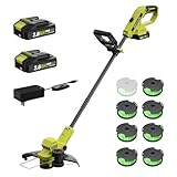 Cordless Strimmer with 2 X 2.0Ah Battery and Charger,Garden Strimmer Adjustable Grass Trimmer 90°Head Rotation with 30cm Cutting Width, edge Trimmer With 8psc Grass Cutter Spool Line for Lawns