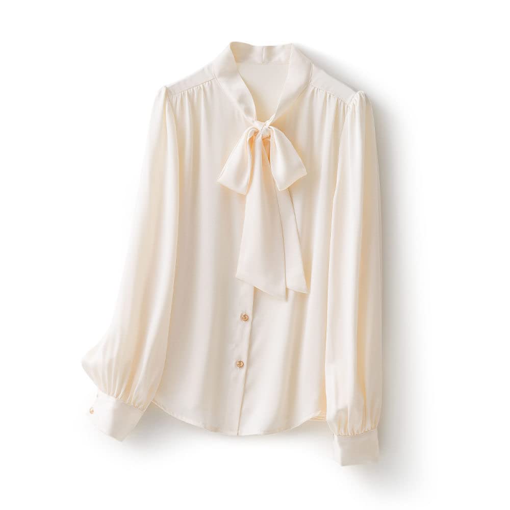 Camisas De Mujer,Elegante Pajarita para Mujer, Cuello En La Parte Superior, Camisa Albaricoque, Túnica De Satén, Globo, Manga Larga, Blusa De Gasa, Camisa Informal De Oficina, Blusa De Negocios para