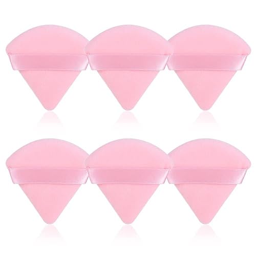 6 piezas triangulares de polvo esponjoso, lavable, terciopelo, esponja, polvo, cosméticos, suave, algodón, maquillaje, herramientas (rosa)