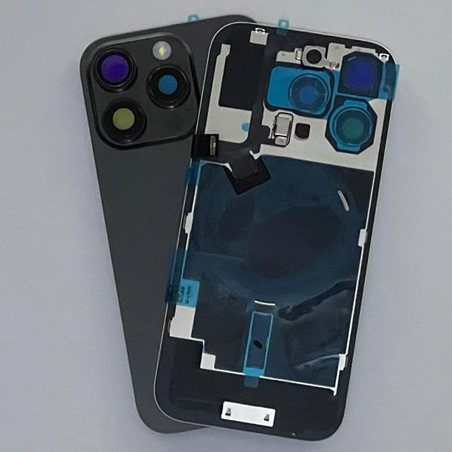 Generico FRECS BACK COVER VETRO SCOCCA POSTERIORE IPHONE 15 PRO/15 PRO MAX COMPLETO + MAGNETE + FLASH + WIRELESS (TITANIO NERO, IPHONE 15 PRO)