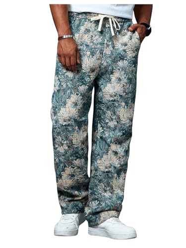 Floerns Men's Drawstring Waist Floral Jacquard Straight Leg