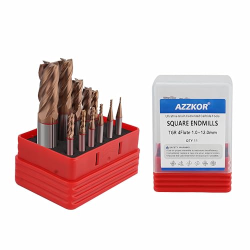 Image of Carbide Square EndMill HRC55 Double Edge 4 Flute AlTiN Coating Tungsten Steel Color-Ring Milling Cutter for Metal Steel TGR Series 11pcs Set