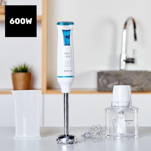Miniatura 2 de Taurus - Batidora de mano Robot 600 Plus Inox, 600W de potencia, 20 velocidades y Turbo, Cuchilla de acero inoxidable, Turbo Rotation System, Ergonómico, Incluye accesorios, Azul y blanco