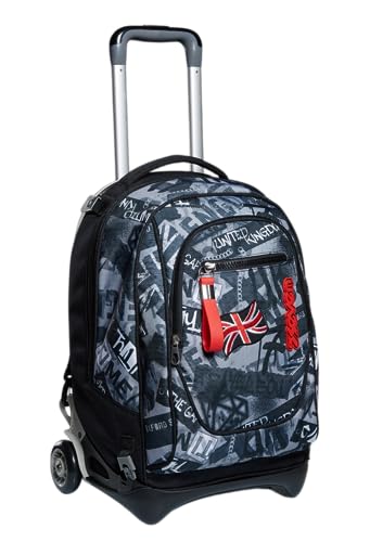 Seven Trolley New Tech, Keep Flag, Nero, 3in1 Zaino Sganciabile, Scuola & Viaggio