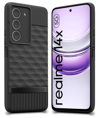 Image of WOW IMAGINE Back Cover for Realme 14x 5G | Realme Narzo 80x | P3x with Hexa Cube Design | Ultra Slim Soft Case | Velvet Fabric | Matte Silicone Flexible Mobile Case | Camera Protection - Black