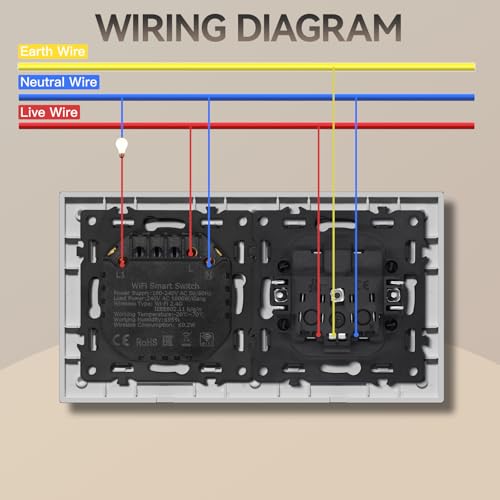 BSEED Smart Touch Lichtschalter,Glas Schalter Unterputz,Wandlichtschalter mit LED Hintergrundbeleuchtung,Neu E-Serie,16A 250V,1 Fach 1 Weg + 1 Steckdose,157mm Weiß
