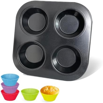 4-Hole Muffin Pan, Muffin Tray Cupcake Baking Pan, Nonstick Carbon Steel Muffin Tins Non-Stick Cupcake Tin Bakeware Accessories for Baking Cupcakes Muffin Brownies Snacks (1pcs)