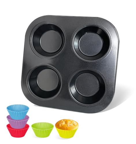 4-Hole Muffin Pan, Muffin Tray Cupcake Baking Pan, Nonstick Carbon Steel Muffin Tins Non-Stick Cupcake Tin Bakeware Accessories for Baking Cupcakes Muffin Brownies Snacks (1pcs)