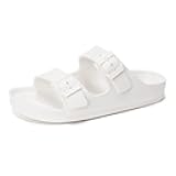 FUNKYMONKEY Women's Comfort Slides Double Buckle Adjustable EVA Flat Sandals