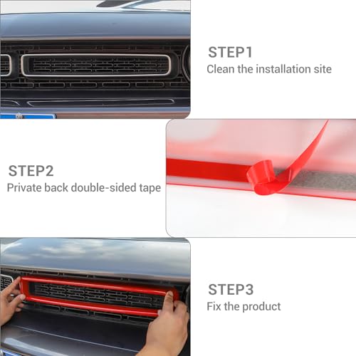Image of for Challenger Front Grill Mesh Grille Inserts Trim Cover Red Compatible with Dodge Challenger 2015-2023 Red Exterior Accessories 2pcs